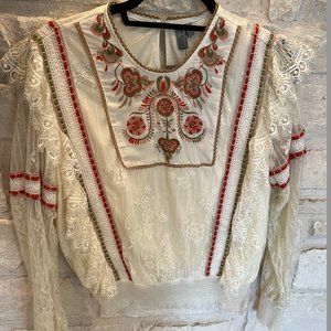 Bl^nk London Lace Floral Long Sleeved Blouse